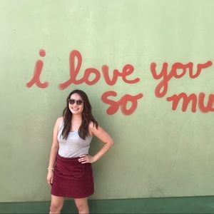 Red Micro Suede Skirt Stud High Waist Fall Concert